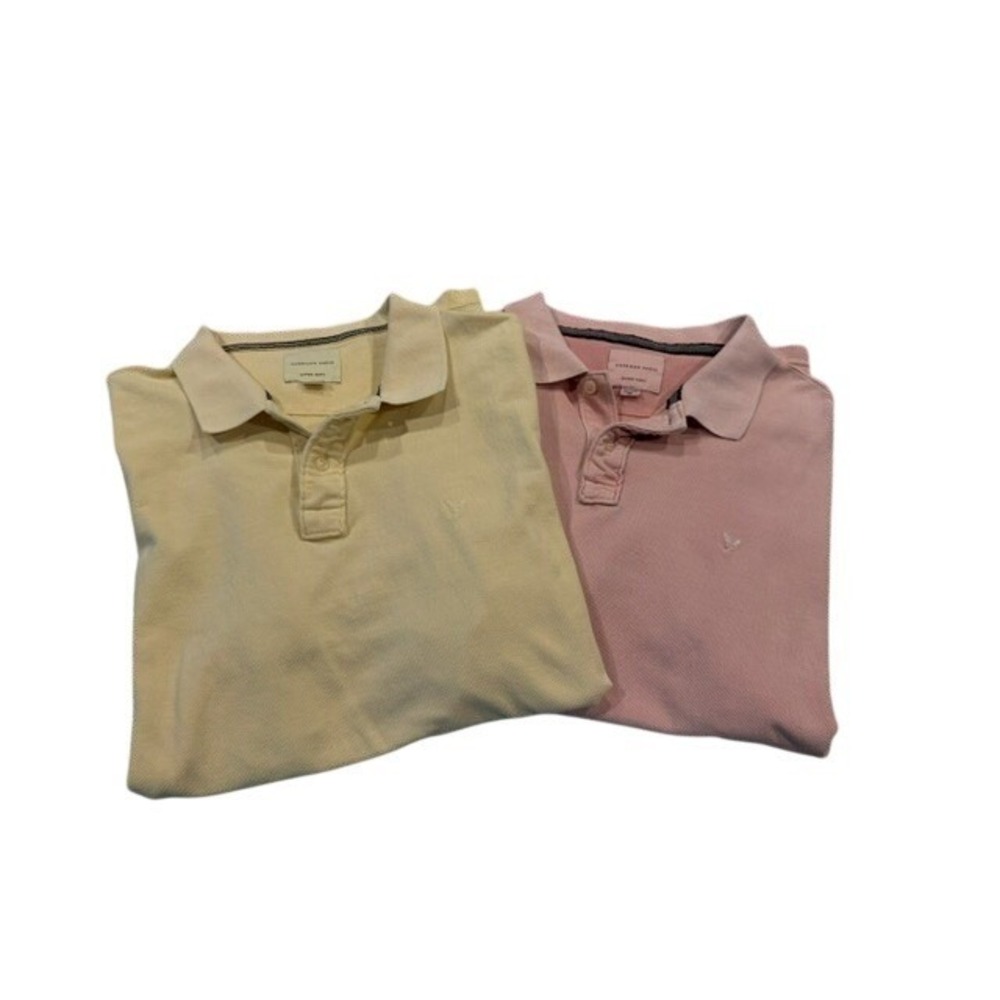 American Eagle Mens Super Soft Polo Shirt Bundle‎ 2 Pack Pink Yellow Cotton XL
